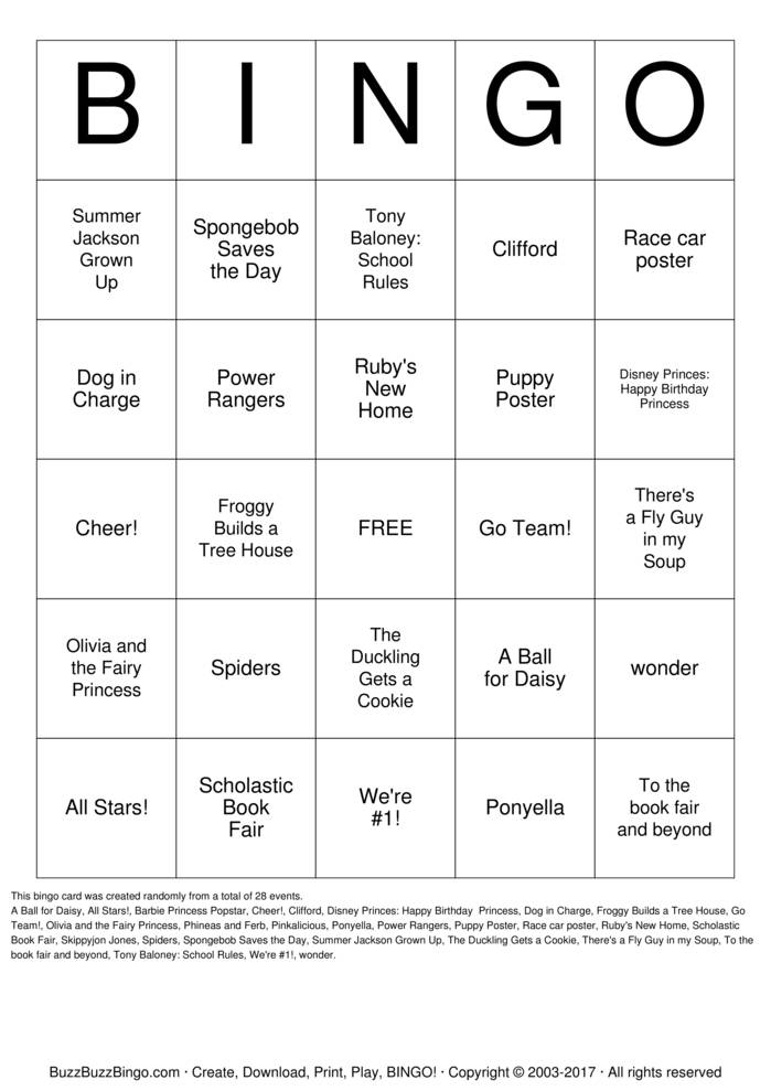 Download Free Pinkalicious Bingo Cards