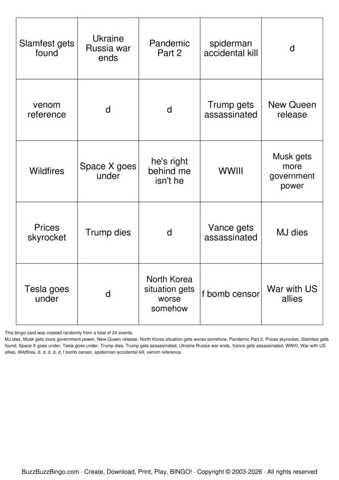 Download Free spidermn bnd Bingo Cards