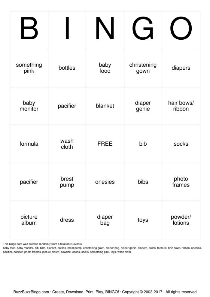 Baby Bingo Bingo Cards to Download, Print and Customize!