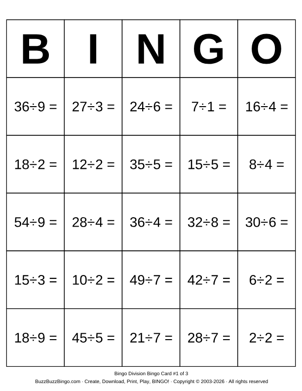Download Free Bingo Division Bingo Cards Download Free Bingo Division Bingo Cards