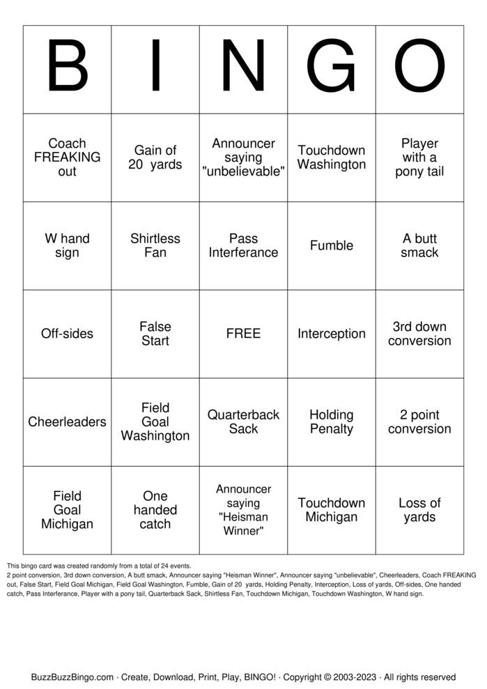 College Football Championship Bingo Cards to Download, Print and Customize!