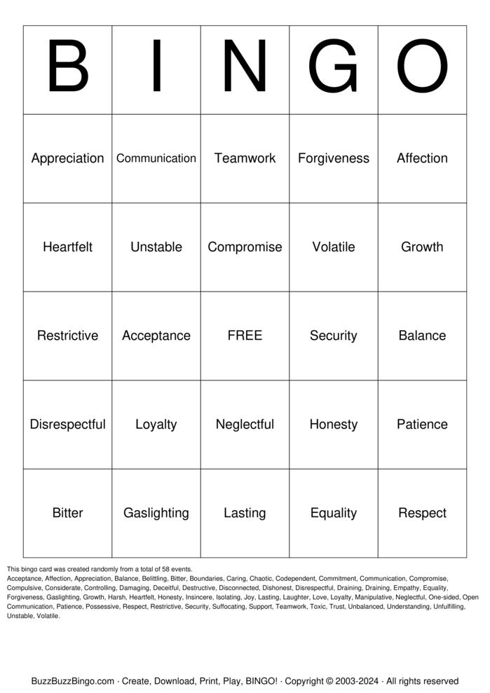 Download Free Custom Bingo Cards