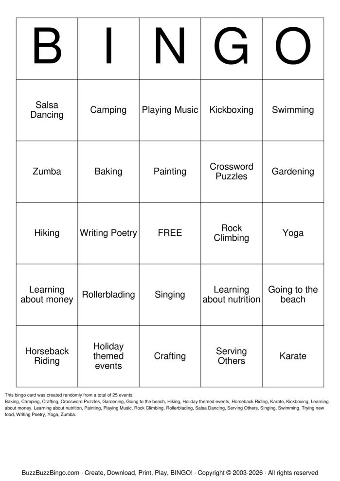 Download Free Interests Bingo Cards