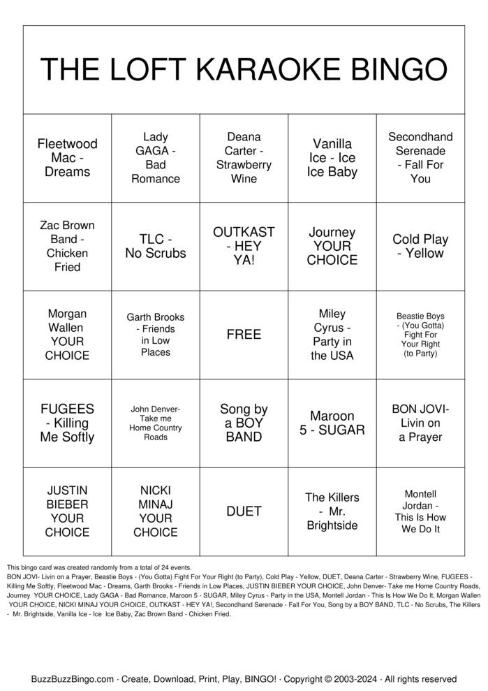 KARAOKE Bingo Cards to Download, Print and Customize!
