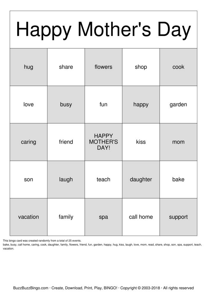 Mothers Day Bingo Cards to Download, Print and Customize!