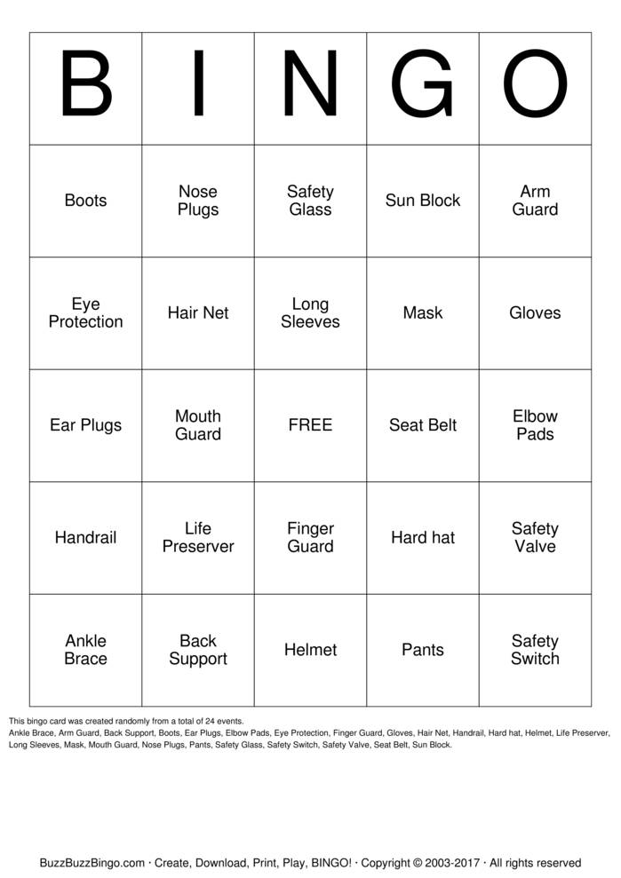 Safety Bingo Cards to Download, Print and Customize!