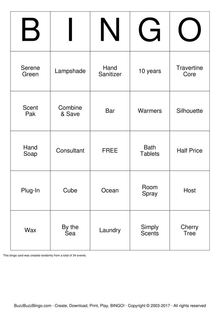 Download Free Scentsy Bingo Cards