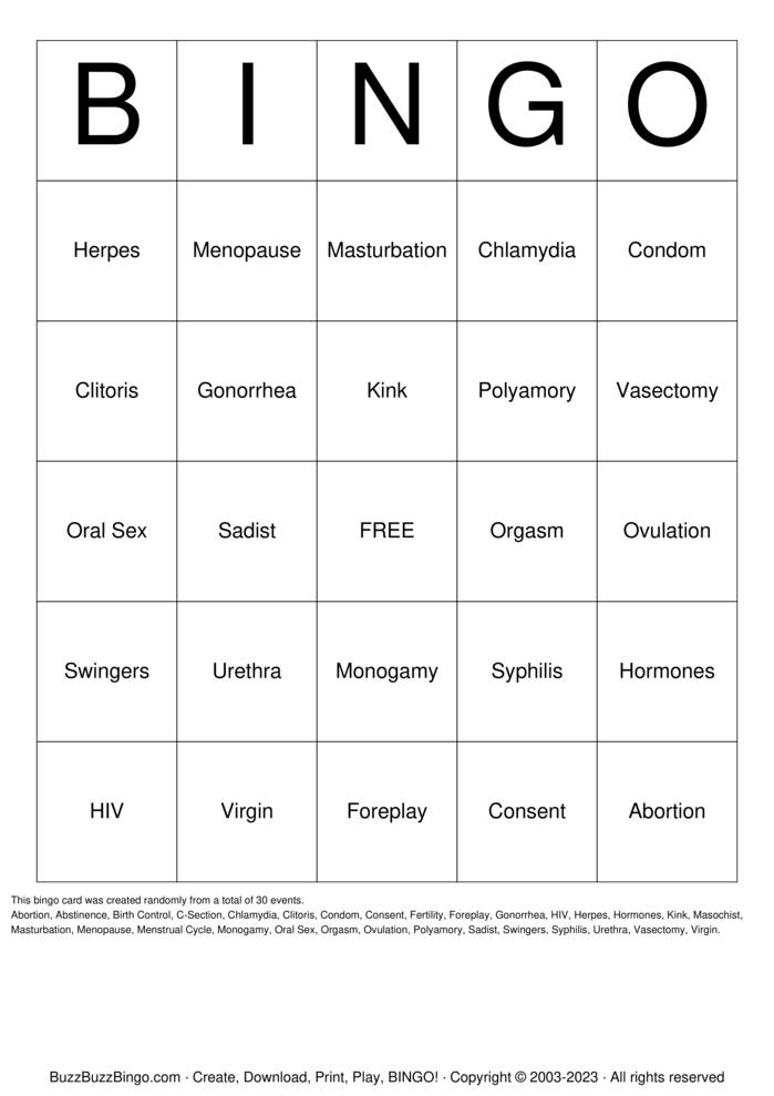 Download Free Sex Education Bingo Cards Download Free Sex Education Bingo Cards