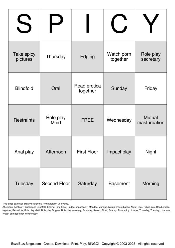 Download Free Spicy Bingo Cards