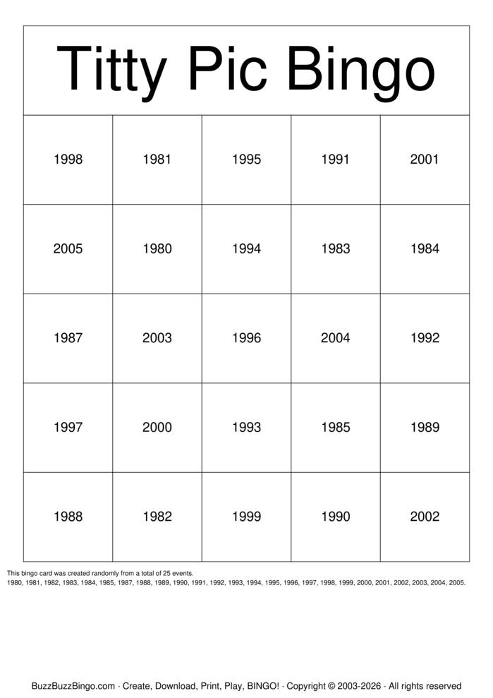 Download Free TITTY PIC BINGO Bingo Cards