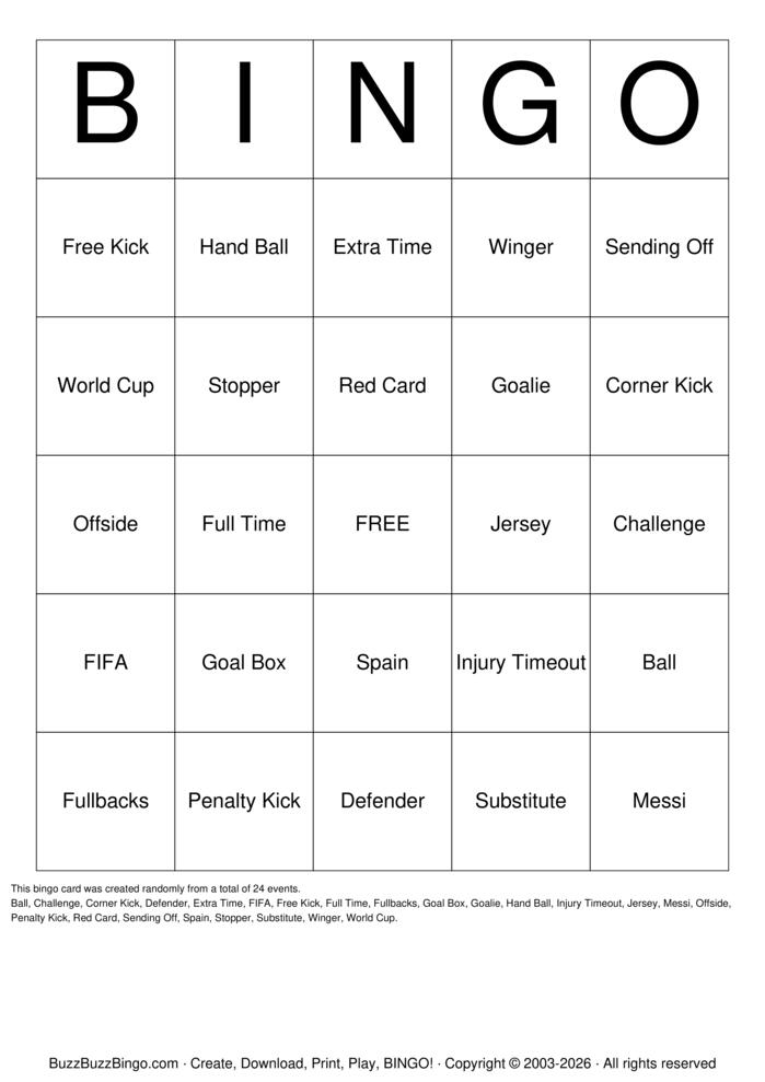 Download Free soccer Bingo Cards Download Free soccer Bingo Cards