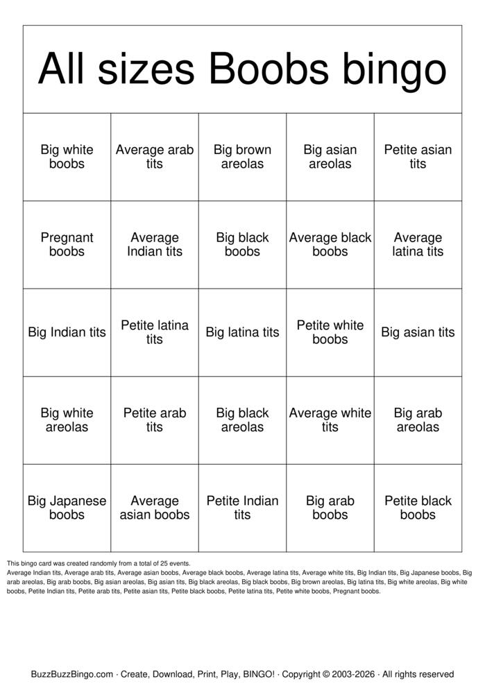 Download Free All size Boobs bingo  Bingo Cards