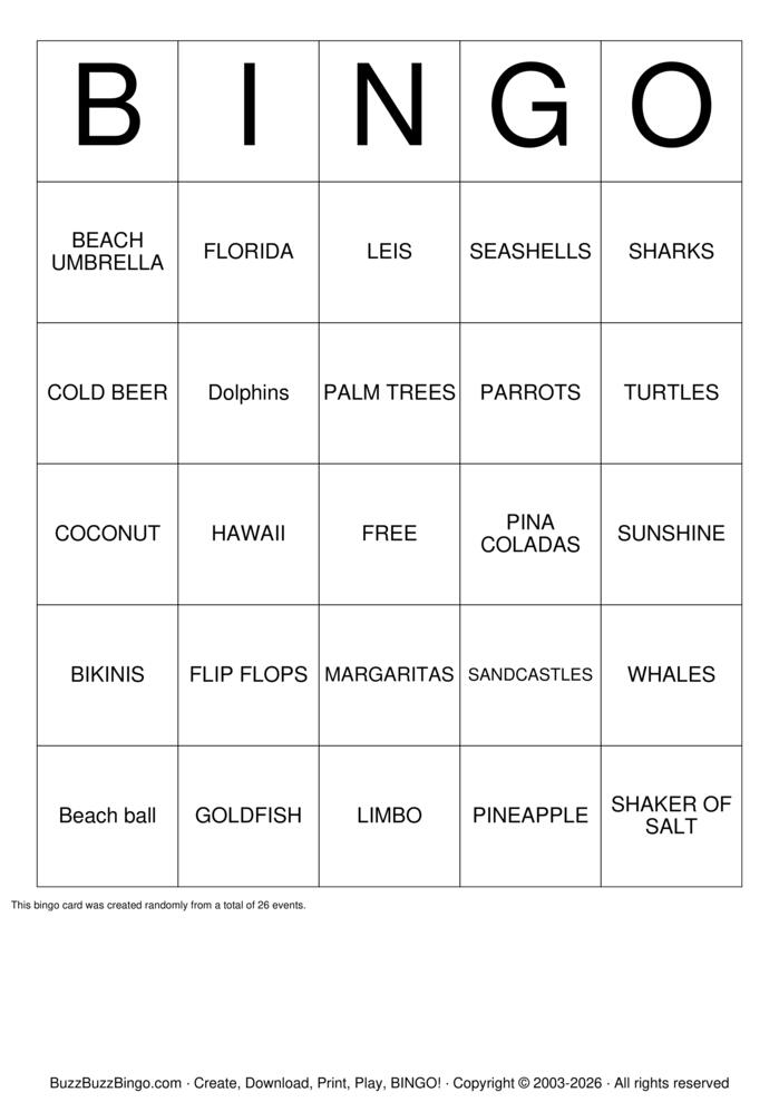 Download Free BEACH Bingo Cards Download Free BEACH Bingo Cards