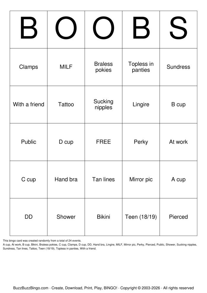 Download Free BOOBS Bingo Cards