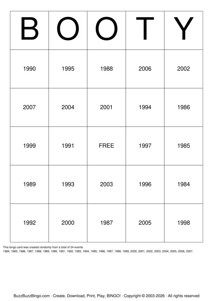 Download Free BOOTY Bingo Cards Download Free BOOTY Bingo Cards