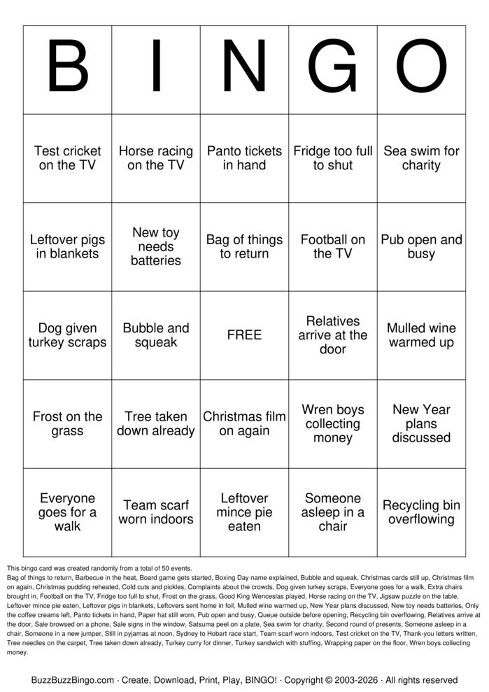 Download Free Boxing Day Bingo Cards Download Free Boxing Day Bingo Cards
