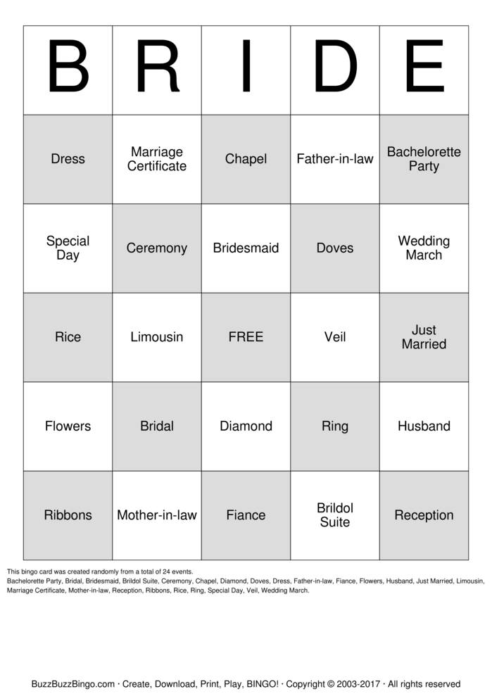 Bridal Shower Bingo Cards to Download, Print and Customize!