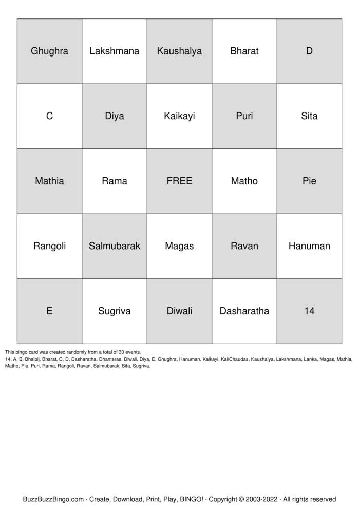 Diwali Bingo Bingo Cards to Download, Print and Customize!