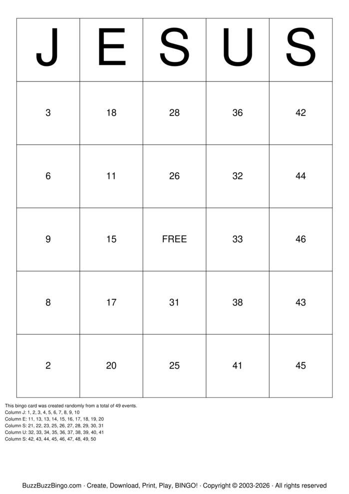 Download Free Jesus Bingo Cards