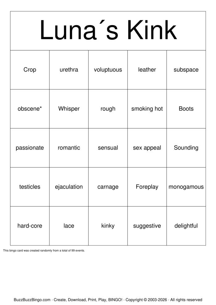 Download Free KINKY BINGO Bingo Cards