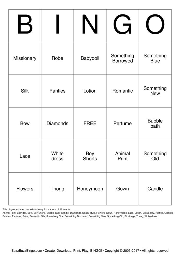 Download Free Krissy's Lingerie Party Bingo Cards Download Free Krissy's Lingerie Party Bingo Cards