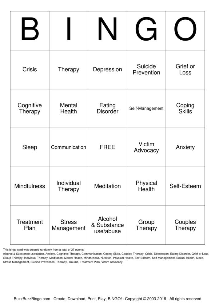Mental Health Bingo Cards to Download, Print and Customize!