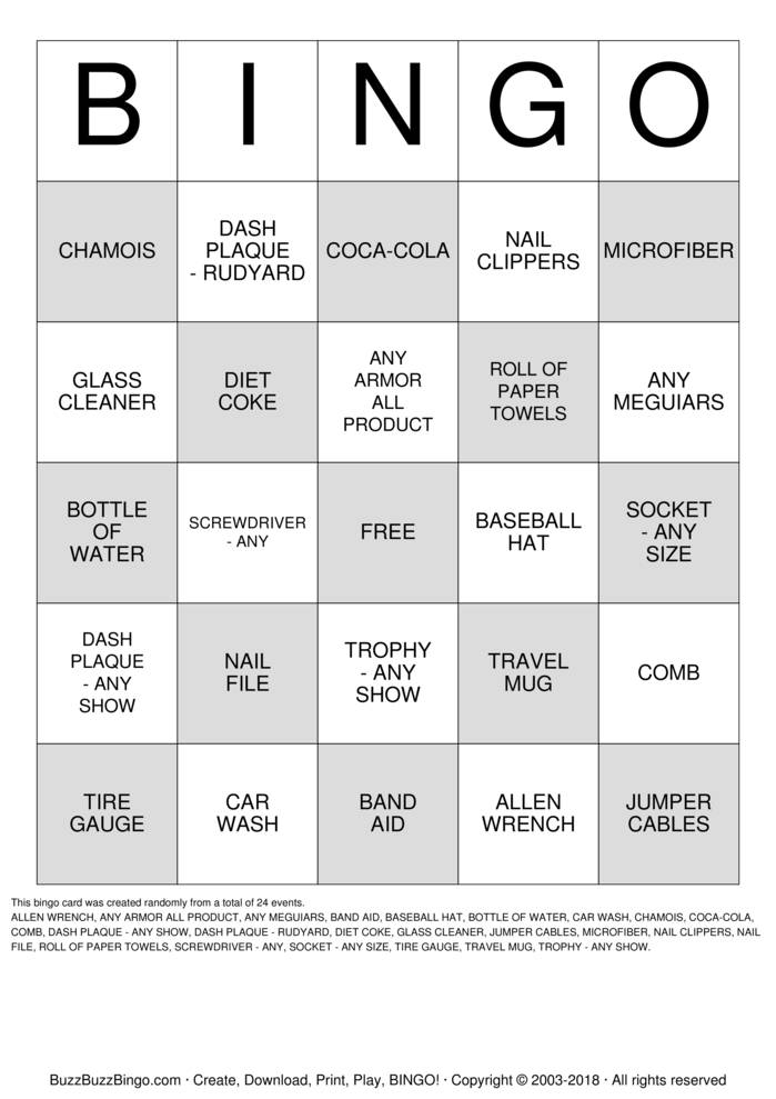 Download Free Rudyard Car Show Bingo Cards Download Free Rudyard Car Show Bingo Cards