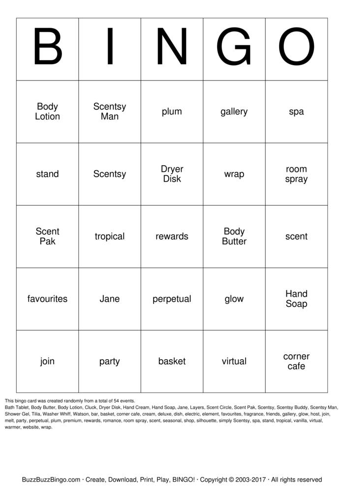 Scentsy Bingo Cards to Download, Print and Customize!