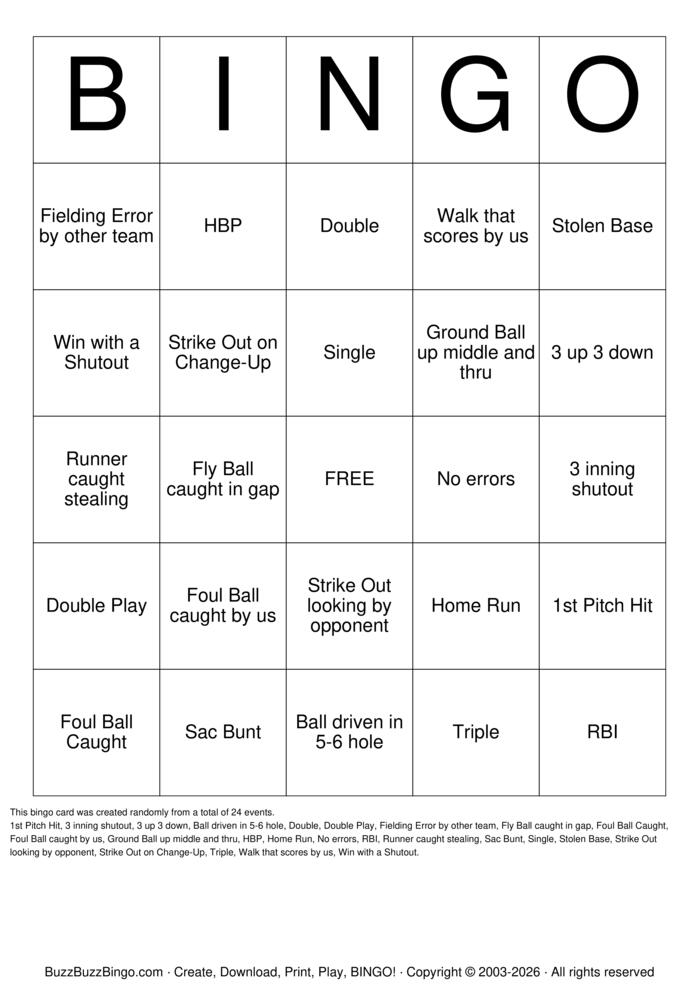 Download Free Softball Bingo Bingo Cards