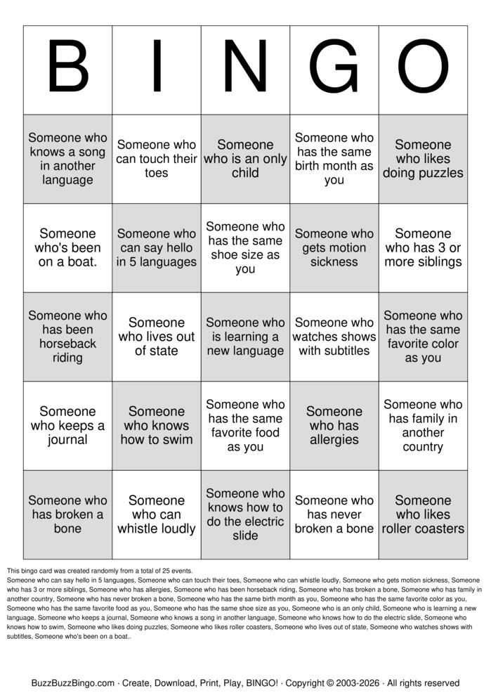 Download Free Speed Friending Bingo Cards