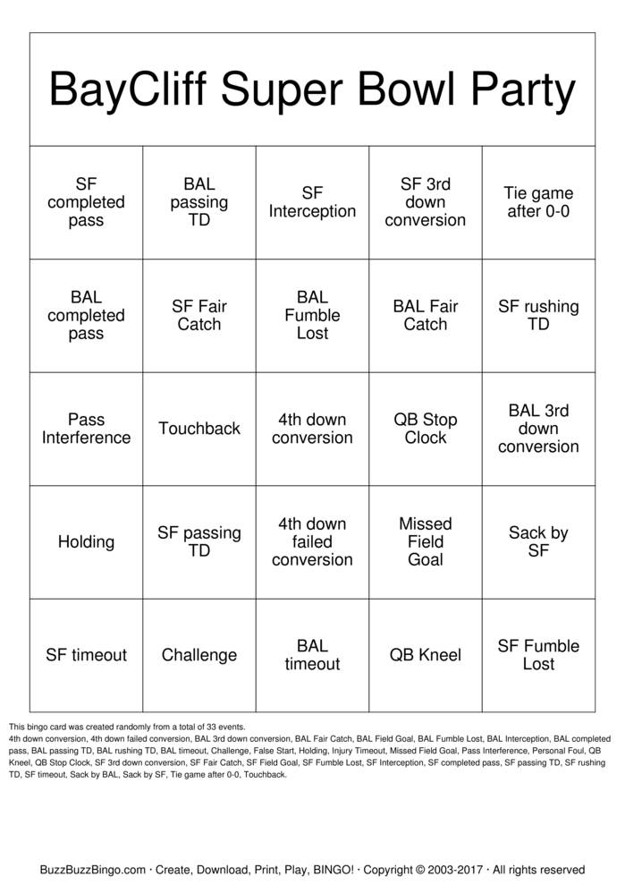 Superbowl Bingo Cards to Download, Print and Customize!
