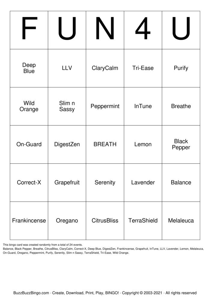 Download Free doTERRA OILS Bingo Cards