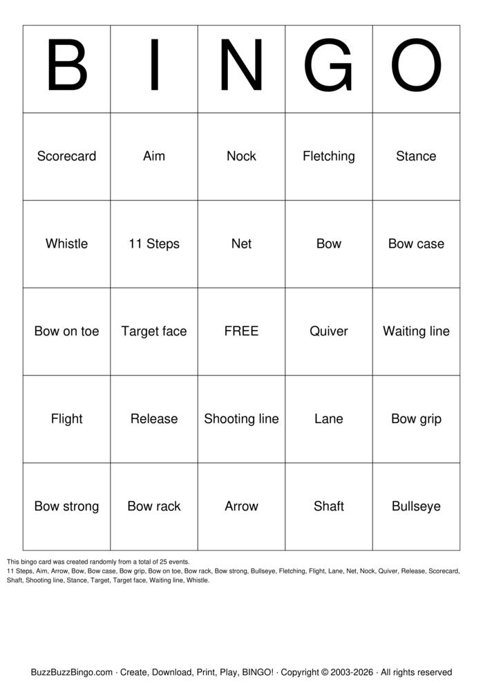 Download Free Archery Bingo Cards