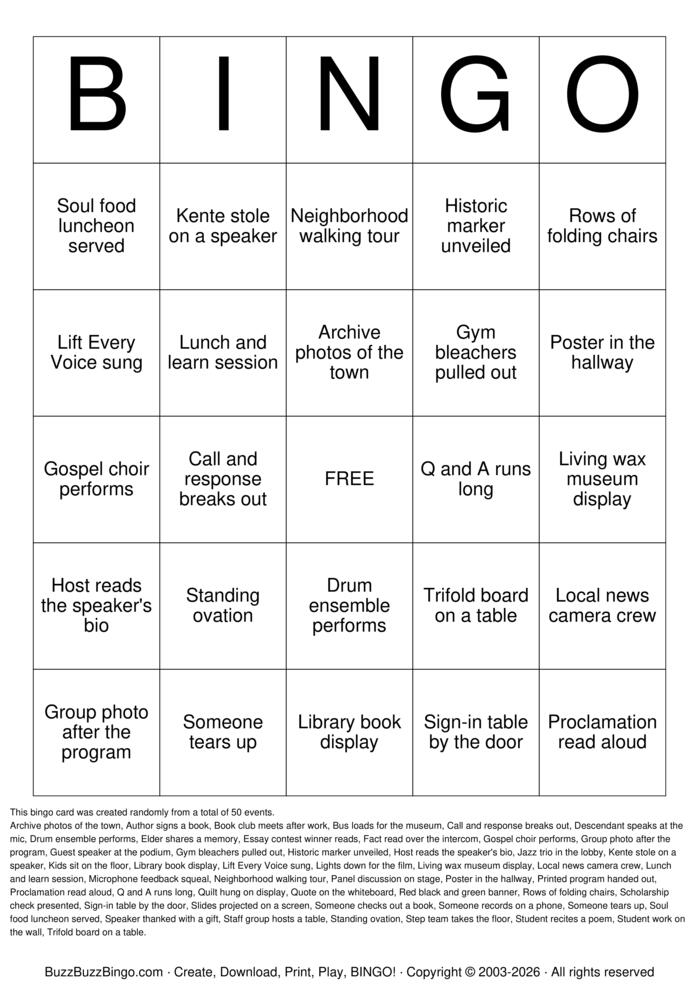 Download Free Black History Month Bingo Cards