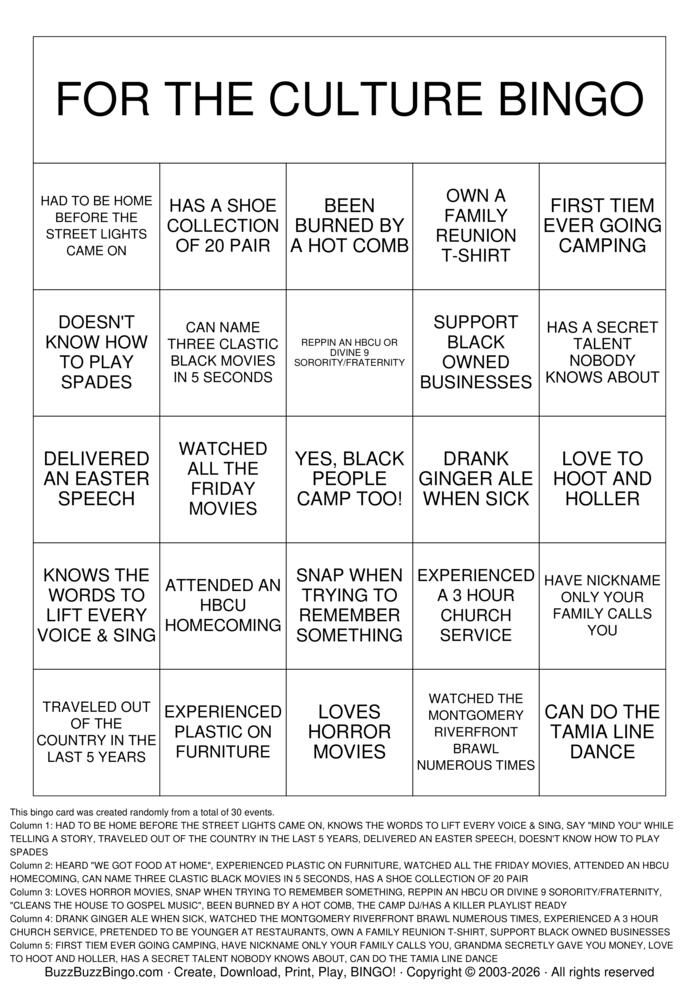 Download Free Black people Bingo Cards