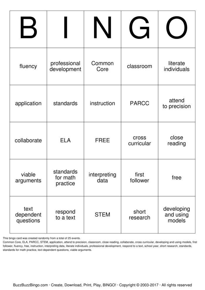 Download Free Common Core State Standards Bingo Cards Download Free Common Core State Standards Bingo Cards