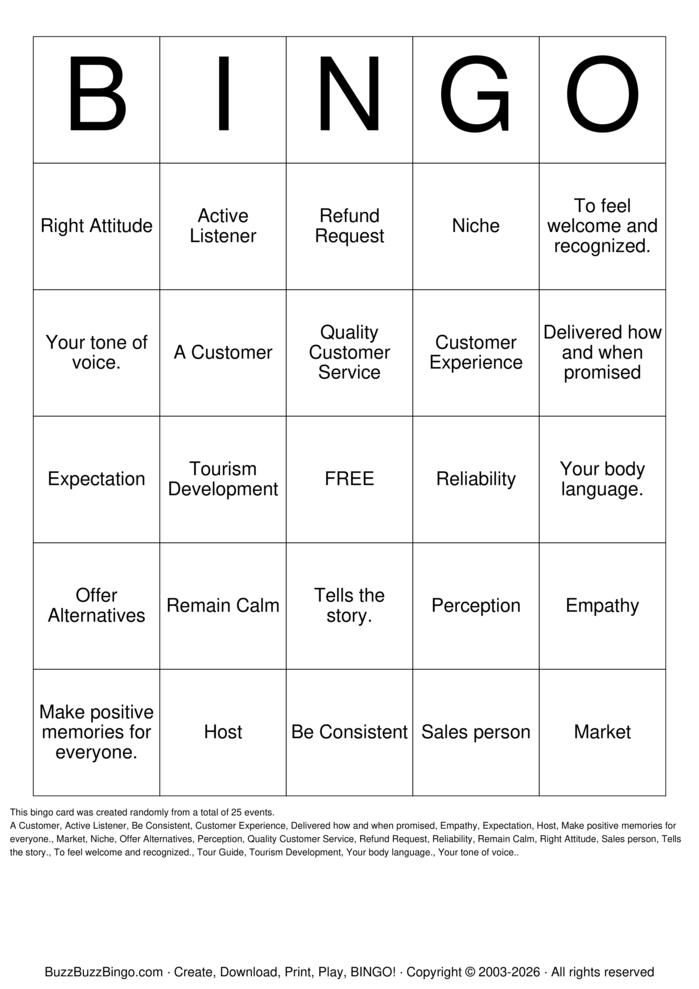 Download Free Customer Service  Bingo Cards