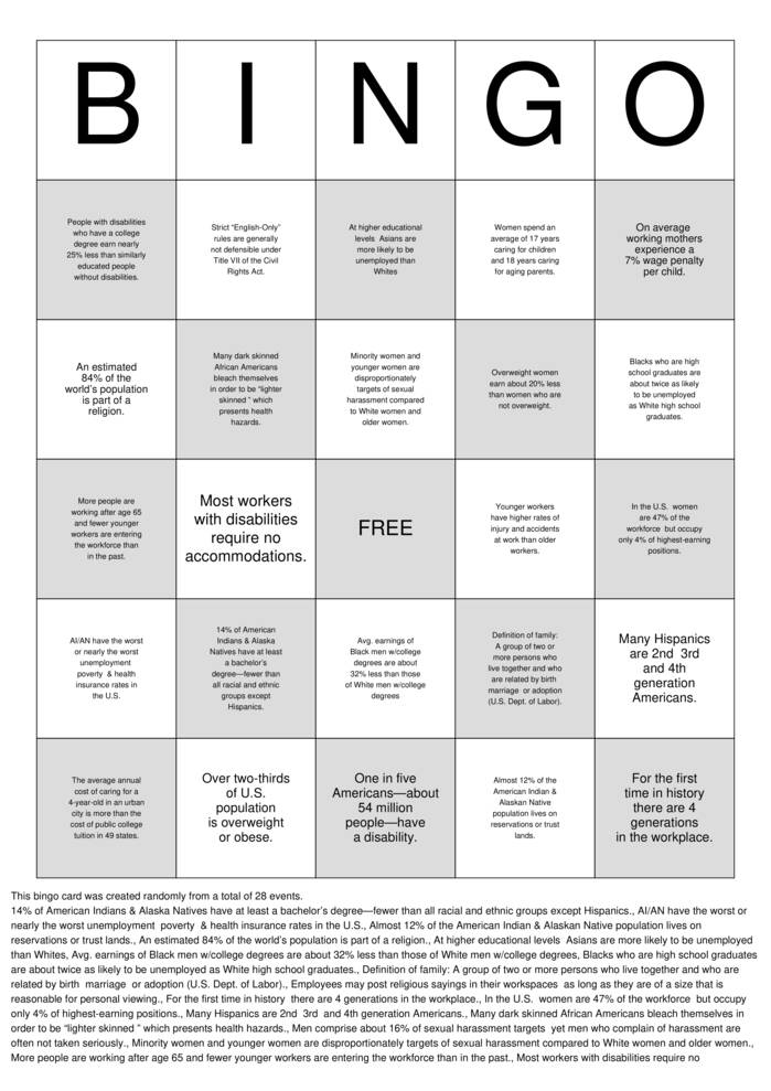 Download Free Diversity Bingo Cards