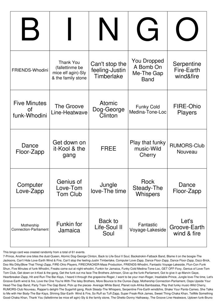 Download Free FUNK              &                  R&B Bingo Cards