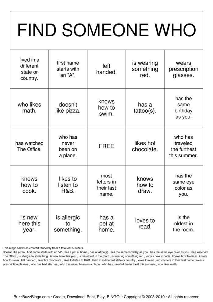 Find Someone Who Bingo Cards to Download, Print and Customize!