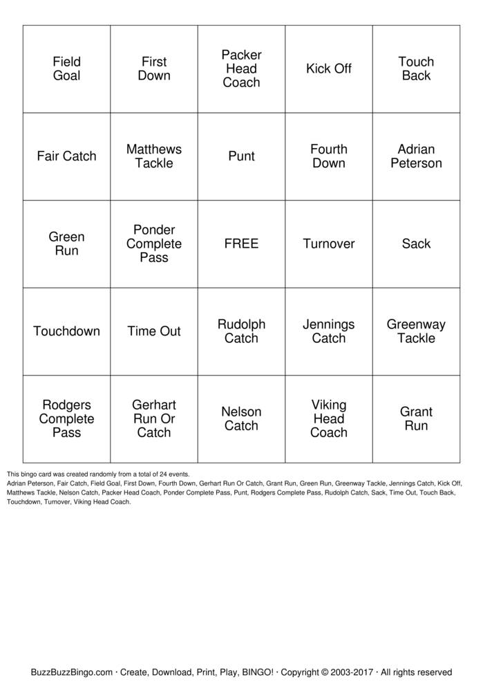 Download Free Football Bingo Cards Download Free Football Bingo Cards