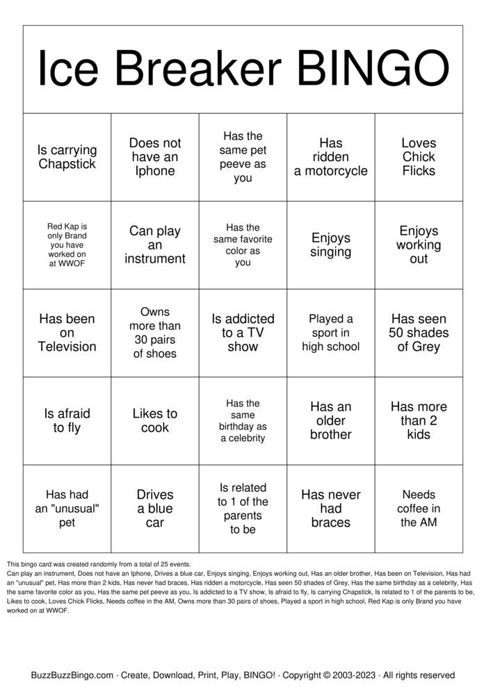 ICEBREAKER BINGO Bingo Cards to Download, Print and Customize!