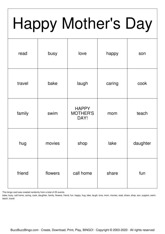 Mothers Day Bingo Cards To Download Print And Customize 