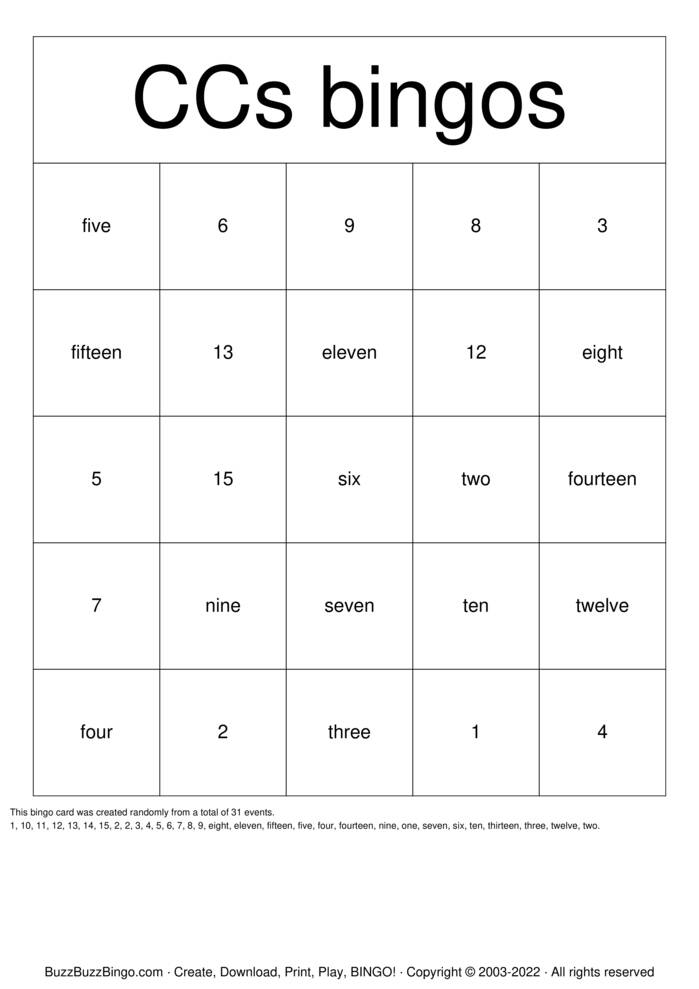 Numbers 1-15 Bingo Cards to Download, Print and Customize!