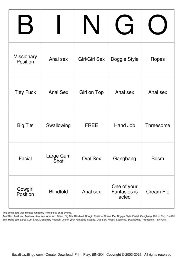 Download Free Porno Bingo Bingo Cards