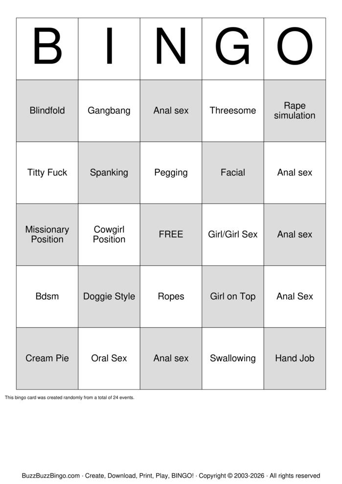Download Free Porno Bingo Bingo Cards