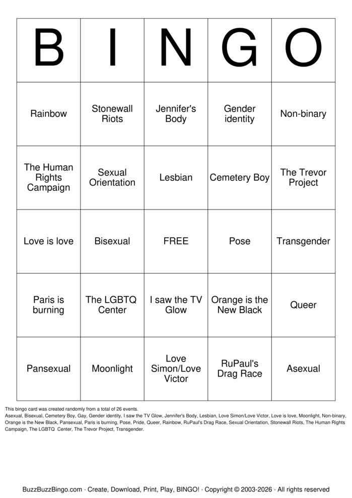 Download Free QUEER BINGO Bingo Cards Download Free QUEER BINGO Bingo Cards