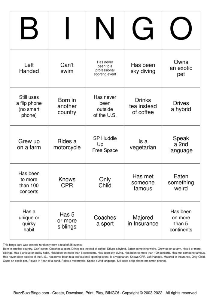 SP Team Bingo Cards to Download, Print and Customize! SP Team Bingo Cards to Download, Print and Customize!