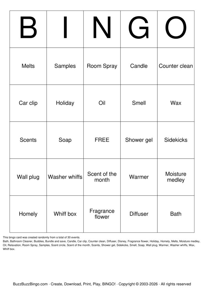 Download Free Scentsy Bingo Bingo Cards