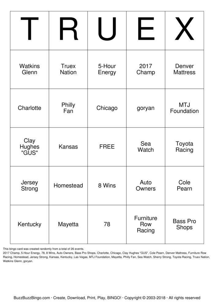 Download Free TRUEX Bingo Cards